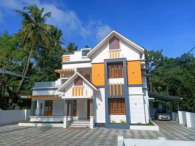 2600 square feet house  , bedrooms _4.                               attached bathrooms.                drawing room, dining  room, sitout, kitchen, work area,. ,upper living. balcony ,,,.      , interior furnished ,    place.  kollam.        _.  client _ Mathew abraham   ,.  total cost. 60 lekhs , contact _7558059598