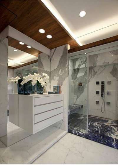 #Beautiful Designer Bathroom with Walk-in Closet, Steam Bath, Ambient Fall Celing Lighting.
