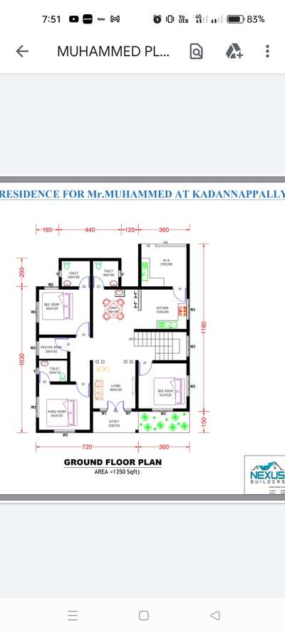#South facing 3BHK house plan