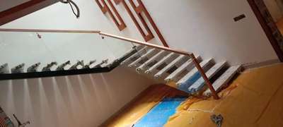 12 mm toughened glass handrail with wooden toprail, 800/sqft