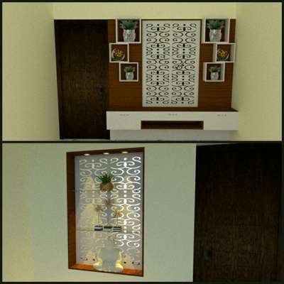 views of 2sides of a wall 3D view

A small interior a window wall  renovation design 
( window replaced as CNC grill board.)