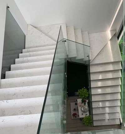stair # marble flooring 
# glass handrail 
#glass partion