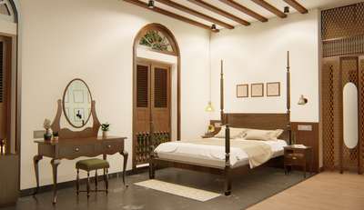 Timeless elegance : Designing the essence of a traditional Bedroom.
Location: kallai, kerala
 #TraditionalHouse 
 #traditionalbeauty 
 #WoodenWindows 
 #whitenwood
 #bedroominteriors 
 #Architectural&Interior 
 #interiordesign