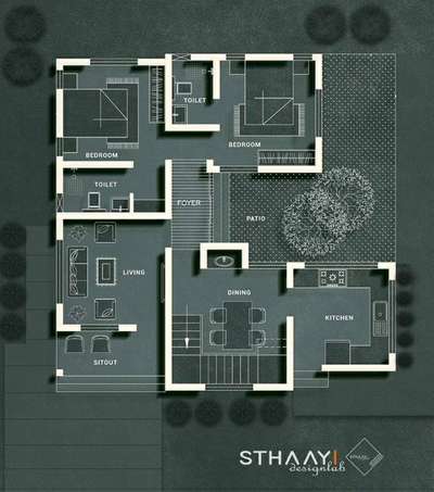 Kerala Budget Home Plan 🏡 2BHK | SINGLE STORY |
Design: @sthaayi_design_lab 

Ground Floor 
● Sitout 
● Living 
● Foyer 
● Patio
● 1Bedroom attached with Dressing 
● 2nd Bedroom attached 
● Dining
● Stair 
● Kitchen 
.
.
.
#sthaayi_design_lab #sthaayi 
#floorplan | #architecture | #architecturaldesign | #housedesign | #buildingdesign | #designhouse | #designerhouse | #interiordesign | #construction | #newconstruction | #civilengineering | #realestate