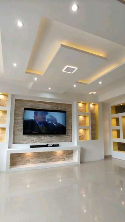 gypsum false ceiling and partition tv unit wall designs
