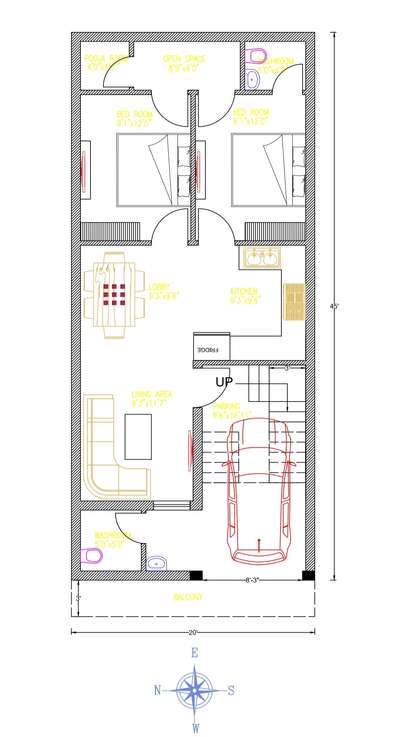 # 20 x 45' West Facing Plot  # 2D Floor Plan  # viral