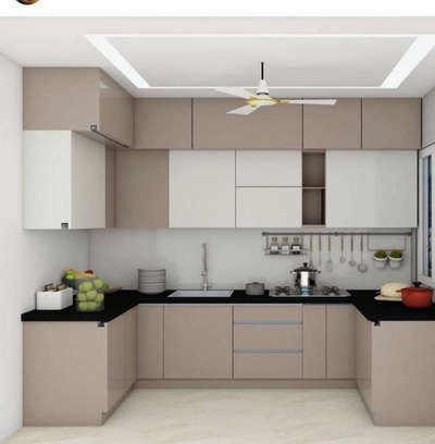 open kitchen with high glossy finished laminate