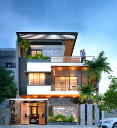 Residential Building Design and Elevation with Open Terrace and Elegant apperance