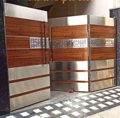 nizssfebrication
stainless steel gate with hpl wooden
best quality good work
 #9999235659saifi 🤙