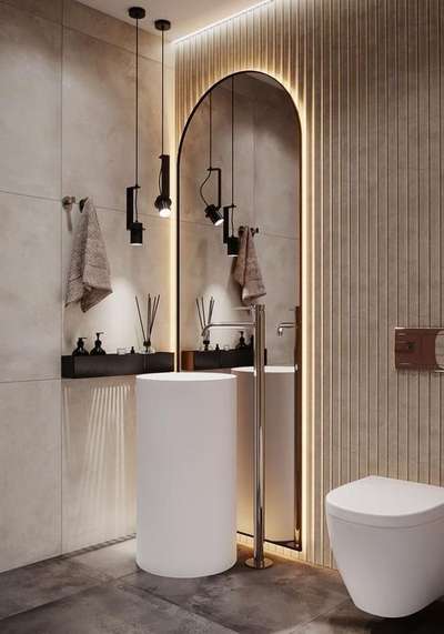 washroom design  #toiletinterior  #mirror_wall  #lightingdesign  #pedestilbasin  #walldesign  #InteriorDesigner #washbasin #COUNTER  #FlooringTiles
