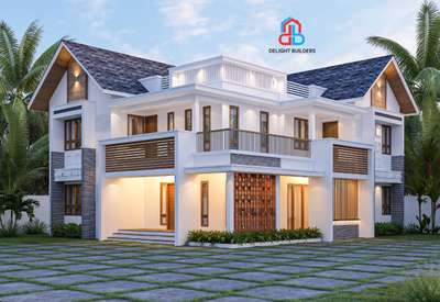 #3 d front elevation # contemporary style# residential building # 2 floors#