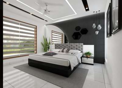 'Black and White' customized bedroom. Villa at shoranur.