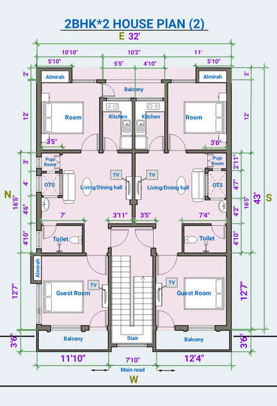 2BHK first floor 2D plan
