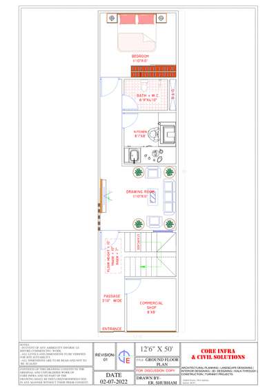 Layout for 12feet 6inches with a Commercial space in front.