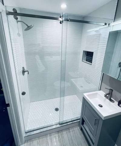 Your bathroom is small? There’s always something that can be done to update the look & partition the wet area#happyclient💕 #bathroomremodel #showerpartition