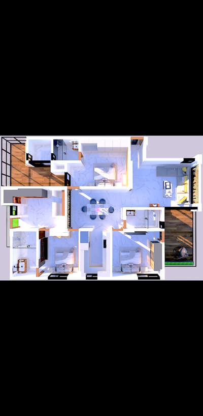 cut-out view for a 3Bhk floor  #FloorPlans #floorplanrendering #3bhkinterior #ProposedResidentialProject #interriordesign #perspective #birdview #3DPlans