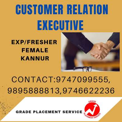 🎈BEST PLATFORM FOR JOBSEEKERS🎈

Grade Placement Service

Contact -9747099555, 
9895888813, 9746622236

*🔹SUPERVISOR*
MALE
EXP
THALASSERY 

*🔹HR EXECUTIVE*
MALE/FEMALE 
EXP 
KANNUR

*🔹GRAPHIC DESIGNER*
MALE/FEMALE 
EXP 
KANNUR

*🔹CLEANING STAFF*
FEMALE 
KANNUR

*🔹FRONT OFFICE EXECUTIVE*
MALE/FEMALE 
EXP/FRESHER 
KANNUR

*🔹SALES EXECUTIVE*
SHOWROOM AND FIELD 
MALE/FEMALE 
EXP/FRESHER 
KANNUR/AZHIKODE

*Interested candidates please call or send your biodata*

9747099555
9895888813
9746622236

JOIN OUR GROUP FOR MORE INFORMATION
https://chat.whatsapp.com/J8HuhAv5Jes4anwIVD7Ozk