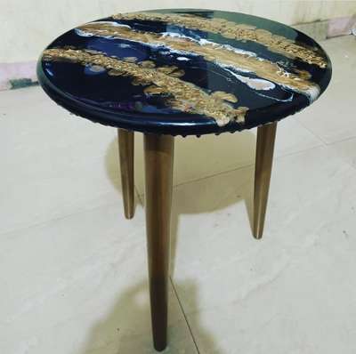 Coffee table made by Resin wood and Golden Stone