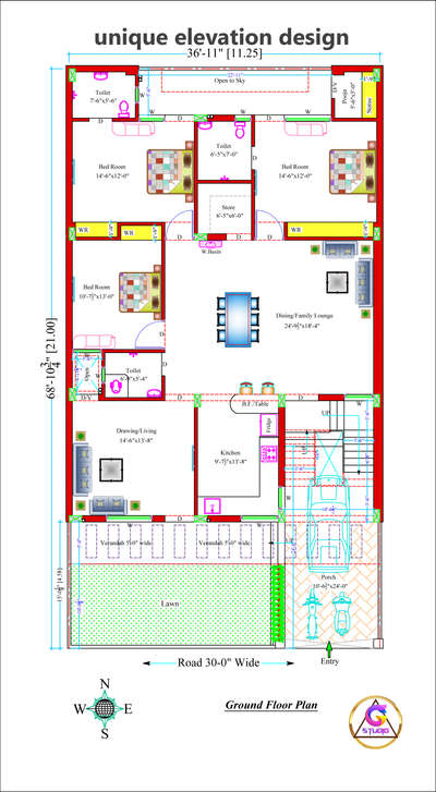 37x69 south facing ground floor plan  #FloorPlans  #plan  #SouthFacingPlan  #nakshadesign  #groundfloorplan