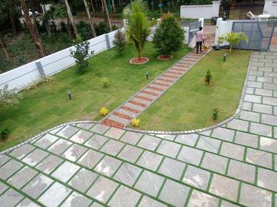 natural stone with artificial grass work