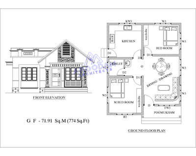 774 square feet
2 bedroom house