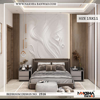 Another design of that Bedroom ,Every brushstroke, every detail, a reflection of your unique style. Share your thoughts below! 🖼✨ 
#nakshabanwao #BedroomWallDecor #InteriorInspiration #HomeDecor #ArtisticTouches #PersonalStyle #DreamySpaces