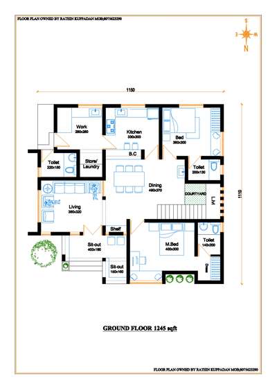 1245 Sqft Ground Floor plan
Contact:9074 55 22 88
 #FloorPlans  #planing  #NorthFacingPlan  #2BHKHouse  #houseplan
 #rathin  #rathinkuppadan