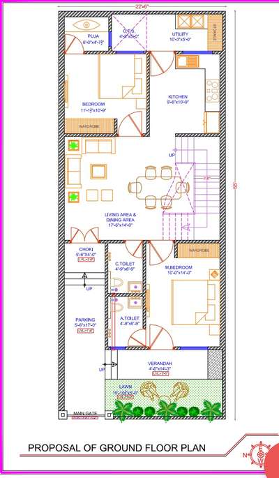 #floor plan 22'-6"x 55 according to vastu