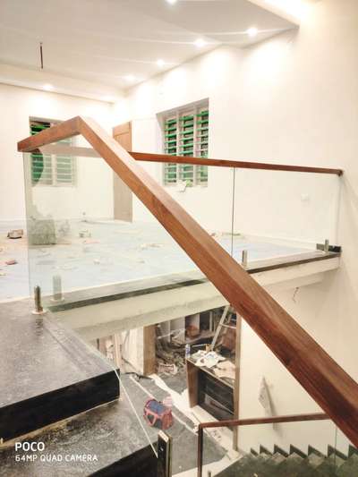 we're doing all types stainless steel handrails high quality wood and glass railings. #wooden glass railings # steel glass railings #