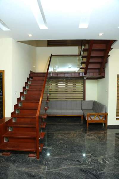 glass with ready made stair with wood step