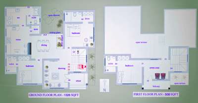 #1800 sqft 3 Bed room// home plan//North facing...