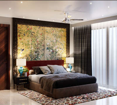 Bedroom that shouts maximalism! 

#grand #LUXURY_INTERIOR #luxuryinteriors #MasterBedroom #BedroomDecor #BedroomDesigns #BedroomLighting #art  #Designs #LUXURY_BED