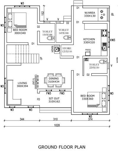 grond floor 1085 sqft 2ghk #FloorPlans  #plans  #HouseConstruction  #HouseDesigns  #CivilEngineer  #Contractor  #Designs  #5centPlot