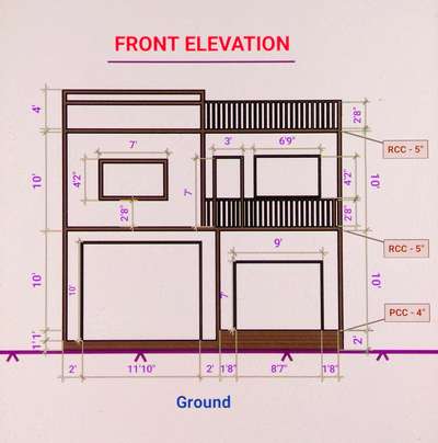 Front elevation in 2D plan