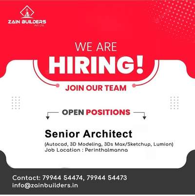 We Are Hiring Experienced Architect
Contact For More details 7994454474