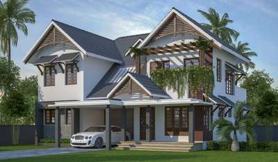 Proposed Residence at Kozhencherry. #exteriors #3D_ELEVATION  #SlopingRoofHouse   #fusionarchitecture  #exteriorview