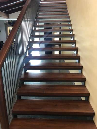 industrial stair case with wood
