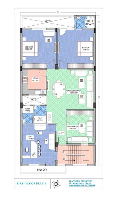 30'X60' First floor plan 
as per vastu shastra
contact us 9983661244 & 9772555033