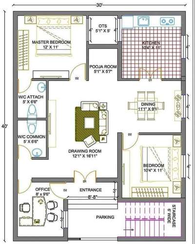 30'×40' 2D House Plan | 2BHK Floor Plan Idea  #FloorPlans  #2BHKHouse  #SmallHomePlans