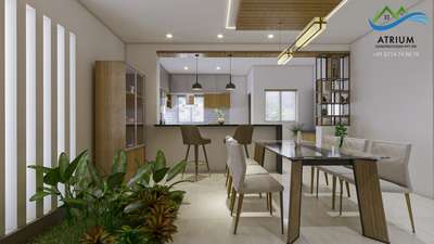 Open kitchen and dining with courtyrad   #keralahomeplans  #keralahomeinterior
