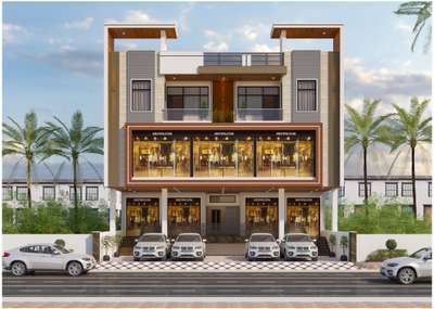 Commercial Showroom with Residential Building Exterior Design #ElevationHome  #commercial_building  #ElevationDesign  #frontElevation  #3delevations