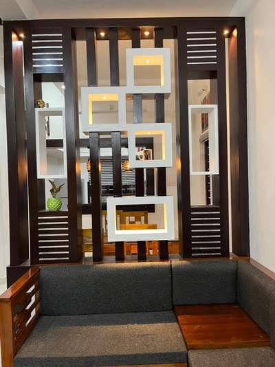 Living dining partition 🧱
Open living 
 #HouseDesigns  #HomeDecor  #interiordesignkerala  #LivingroomDesigns  #interiorfitouts  #partitiondesign  #partitionpanel