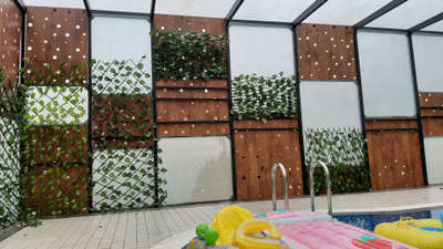 swimming pool covering with glass and fencing