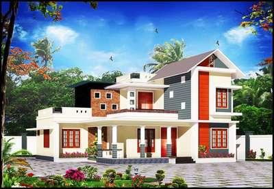 #HouseDesigns
#MyDesigns




Style:- Colonial+ contemporary   style. 



Area:- 1718+ 578= 2296 Sqft

Location:- Mannuthi,  Thrissur

About Residence :- West Facing, 4 Bedroom Villa. "L"    shape Varandha with Semi Open Courtyard.Living,Family Living include  study Area,  Dining,Kitchen, Work Area, 3 Bath attached Bedrooms and Common Bathroom in Ground  Floor.

First floor contains 1 Bath  attached  Bedroom, living  area  and  a Balcony. A    Mild steel  pergola have glass roof recreation area at Terrace. 

Courtyard have a vertical Garden and  First floor have a designed wall, both area  textured with Natural Coconut shell tiles (Herringbone 14.2"x14.2" Tile).