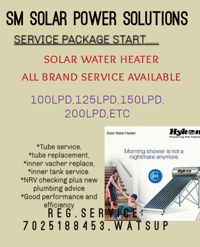 SOLAR Hybrid, SOLAR on Grid,off Grid, SOLAR Water heater, lighting arrest,etc. sale and service. more details please contact