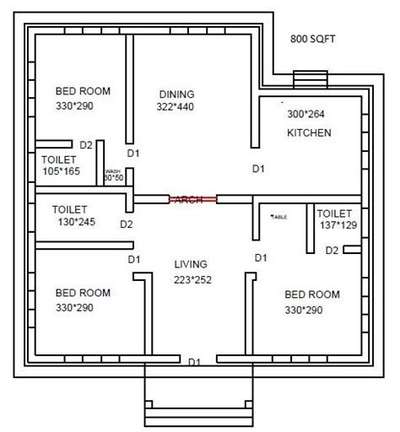 800sq floor plan