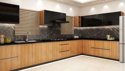 Design#wooden colour #L shaped kitchen