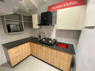 Scotia Walnut Colour L Shaped Modular kitchen