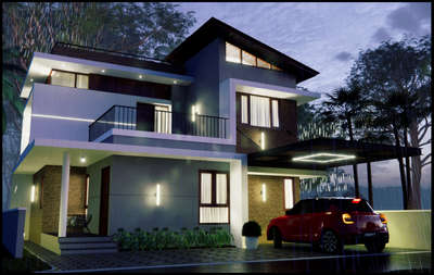🏠#architecturedesigns #nightrender #enscape3d #sketchupmodeling #KeralaStyleHouse #exteriordesigns #ContemporaryHouse #villa_design