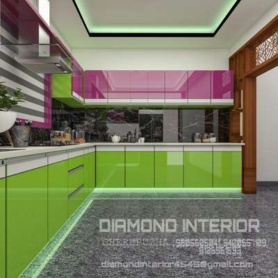 kitchen ..super green and rosy pink